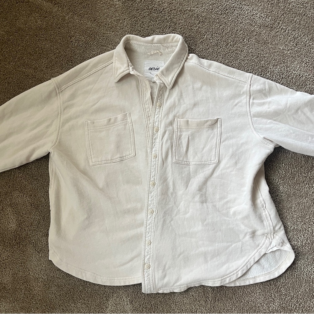 Aerie Cream Textured Button-Up